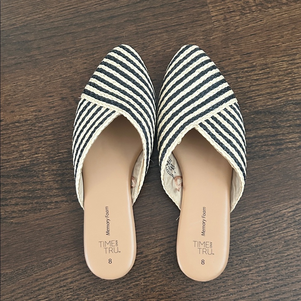 Time and Tru Women's Striped Mules in Black and White